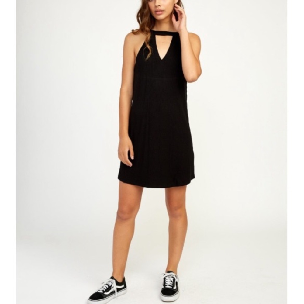 RVCA Black Sleeveless Mini Dress with Keyhole Neck